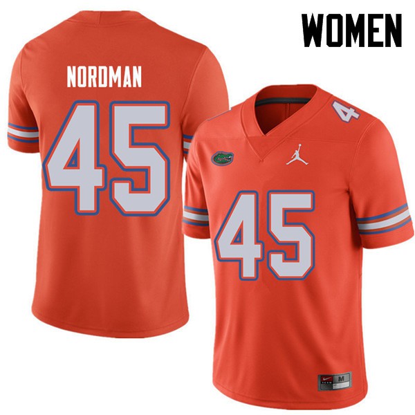 Jordan Brand Women #45 Charles Nordman Florida Gators College Football Jersey Orange